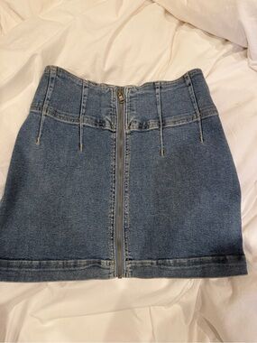 Free People Blue Denim Zip-Front Mini Skirt